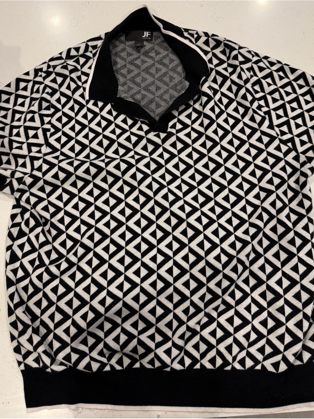 jf j.ferrar Black & White Geometric Polo